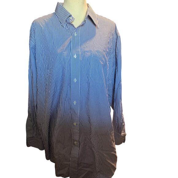 Lauren Ralph Lauren Non-Iron Stripe Dress Shirt, Blue Pinstripe, Men's 17.5 - Picture 2 of 7